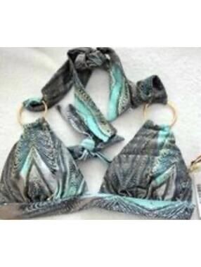 NWT Bellissima Swim top $88 Metal Rings Metallic‎ Blues/gold  Small Padded Tags